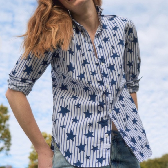 Frank & Eileen Tops - Frank & Eileen Frank Stars Stripes Superfine Poplin Button up Top Blue White